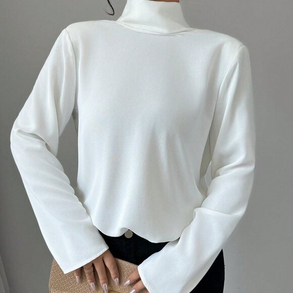 Elegant womens Long Sleeve Fitted Blouse white - Picture 2 of 7